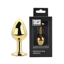 Load image into Gallery viewer, toosh-gold-metal-butt-plug-medium-pink-stone
