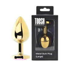 Load image into Gallery viewer, toosh-gold-metal-butt-plug-large-pink-stone
