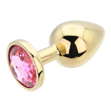 Load image into Gallery viewer, toosh-gold-metal-butt-plug-large-pink-stone

