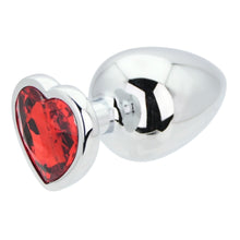 Load image into Gallery viewer, toosh-heart-shaped-silver-butt-plug-with-red-stone-large
