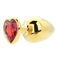 Load image into Gallery viewer, toosh-heart-shaped-gold-butt-plug-with-red-stone-large
