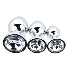 Load image into Gallery viewer, toosh-metal-butt-plug-silver-set-of-3-clear-stone
