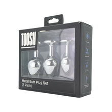 Load image into Gallery viewer, toosh-metal-butt-plug-silver-set-of-3-clear-stone
