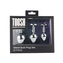 Load image into Gallery viewer, toosh-metal-butt-plug-silver-set-of-3-clear-stone
