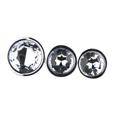Load image into Gallery viewer, toosh-metal-butt-plug-silver-set-of-3-clear-stone
