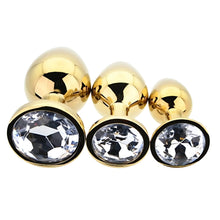 Load image into Gallery viewer, toosh-metal-butt-plug-gold-set-of-3-clear-stone
