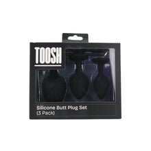 Load image into Gallery viewer, toosh-silicone-butt-plug-black-set-of-3-clear-stone
