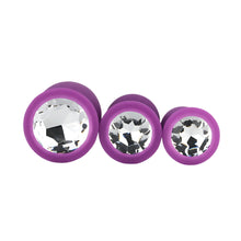Load image into Gallery viewer, toosh-silicone-butt-plug-purple-set-of-3-clear-stone
