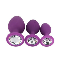Load image into Gallery viewer, toosh-silicone-butt-plug-purple-set-of-3-clear-stone
