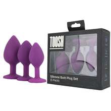 Load image into Gallery viewer, toosh-silicone-butt-plug-purple-set-of-3-clear-stone

