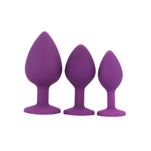 Load image into Gallery viewer, toosh-silicone-butt-plug-purple-set-of-3-clear-stone
