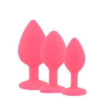 Load image into Gallery viewer, toosh-silicone-butt-plug-pink-set-of-3-clear-stone
