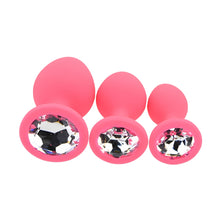 Load image into Gallery viewer, toosh-silicone-butt-plug-pink-set-of-3-clear-stone
