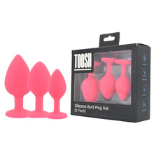 Load image into Gallery viewer, toosh-silicone-butt-plug-pink-set-of-3-clear-stone
