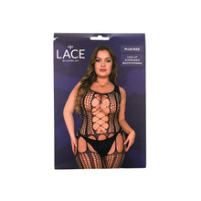 Load image into Gallery viewer, lace-by-lj-plus-size-lace-up-suspender-bodystocking

