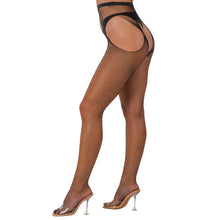 Load image into Gallery viewer, lace-by-lj-fishnet-crotchless-pantyhose-black
