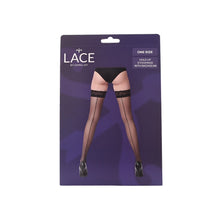 Load image into Gallery viewer, lace-by-lj-sheer-hold-up-stockings-with-backseam-black
