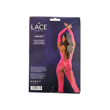 Load image into Gallery viewer, lace-by-lj-lace-up-front-crotchless-bodystocking-fushia
