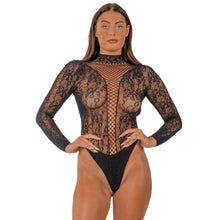 Load image into Gallery viewer, lace-by-lj-high-neck-lace-bodysuit-black
