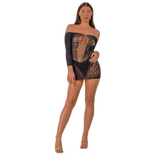 Load image into Gallery viewer, lace-by-lj-one-size-off-the-shoulder-mini-dress-black
