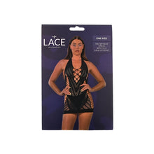 Load image into Gallery viewer, lace-by-lj-halter-neck-dress-with-faux-lace-up-black
