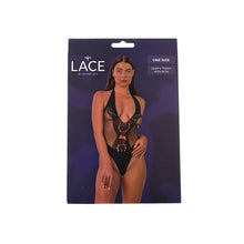 Load image into Gallery viewer, lace-by-lj-one-size-deep-v-teddy-with-bow-black
