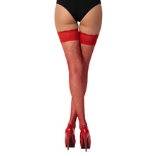 Load image into Gallery viewer, lace-by-lj-fishnet-thigh-high-stockings-with-rhinestones
