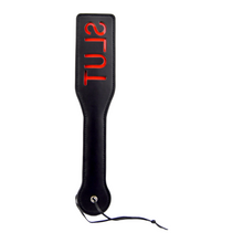 Load image into Gallery viewer, bound-to-please-slut-spanking-paddle-black
