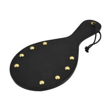Load image into Gallery viewer, bound-noir-nubuck-leather-paddle-with-brass-stud-detail
