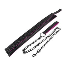Load image into Gallery viewer, bound-to-please-pink-black-bondage-collar-leash
