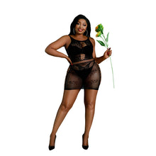 Load image into Gallery viewer, moonlight-black-cut-out-floral-mini-dress-plus-size
