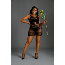 Load image into Gallery viewer, moonlight-black-cut-out-floral-mini-dress-plus-size
