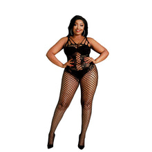 Load image into Gallery viewer, moonlight-lace-and-fishnet-bodystocking-black-plus-size
