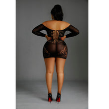 Load image into Gallery viewer, moonlight-black-pattern-mini-dress-plus-size
