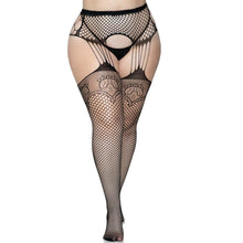 Load image into Gallery viewer, leg-avenue-lace-top-net-suspender-tights-plus-size
