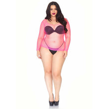 Load image into Gallery viewer, leg-avenue-long-sleeved-industrial-net-top-neon-pink-plus-size
