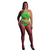 Load image into Gallery viewer, cut-out-thong-bodysuit-neon-green-plus-size
