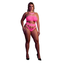 Load image into Gallery viewer, cut-out-thong-bodysuit-neon-pink-plus-size
