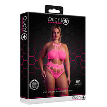 Load image into Gallery viewer, cut-out-thong-bodysuit-neon-pink-plus-size
