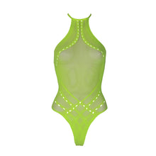 Load image into Gallery viewer, halter-tie-neck-bodysuit-neon-green-one-size
