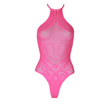 Load image into Gallery viewer, halter-tie-neck-bodysuit-neon-pink-one-size
