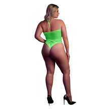 Load image into Gallery viewer, halter-tie-neck-bodysuit-neon-green-plus-size
