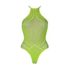 Load image into Gallery viewer, halter-tie-neck-bodysuit-neon-green-plus-size
