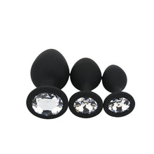 Load image into Gallery viewer, toosh-silicone-butt-plug-black-set-of-3-clear-stone
