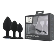 Load image into Gallery viewer, toosh-silicone-butt-plug-black-set-of-3-clear-stone
