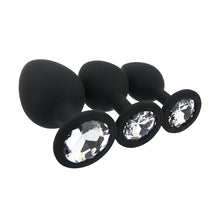 Load image into Gallery viewer, toosh-silicone-butt-plug-black-set-of-3-clear-stone
