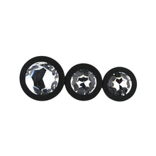 Load image into Gallery viewer, toosh-silicone-butt-plug-black-set-of-3-clear-stone
