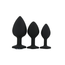 Load image into Gallery viewer, toosh-silicone-butt-plug-black-set-of-3-clear-stone
